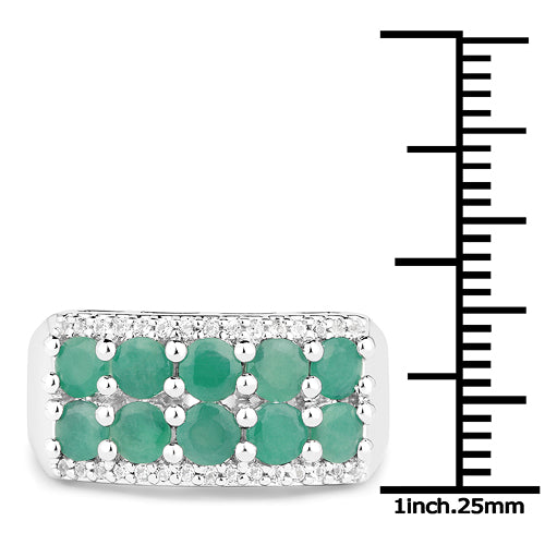 1.85 Carat Genuine Emerald and White Topaz .925 Sterling Silver Ring by Bids.com