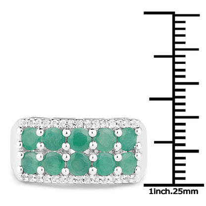 1.85 Carat Genuine Emerald and White Topaz .925 Sterling Silver Ring by Bids.com