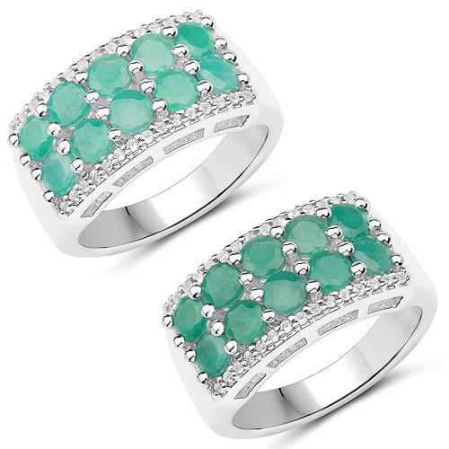 1.85 Carat Genuine Emerald and White Topaz .925 Sterling Silver Ring by Bids.com