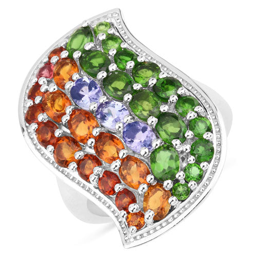 4.18 Carat Genuine Multi Stones .925 Sterling Silver Ring  DestGlow