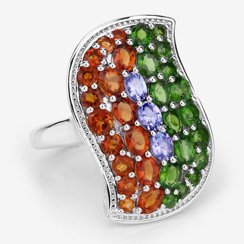 4.18 Carat Genuine Multi Stones .925 Sterling Silver Ring  DestGlow
