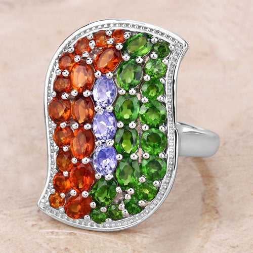 4.18 Carat Genuine Multi Stones .925 Sterling Silver Ring  DestGlow