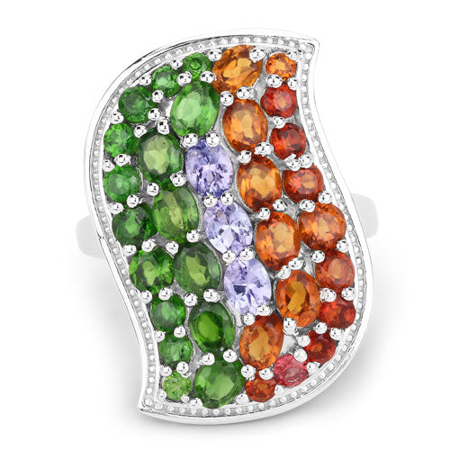 4.18 Carat Genuine Multi Stones .925 Sterling Silver Ring  DestGlow