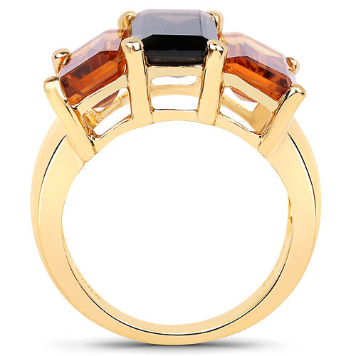 14K Yellow Gold Plated 8.14 Carat Genuine Smoky Quartz, Citrine and Champagne Quartz .925 Sterling Silver Ring by Bids.com
