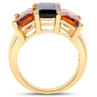 14K Yellow Gold Plated 8.14 Carat Genuine Smoky Quartz, Citrine and Champagne Quartz .925 Sterling Silver Ring by Bids.com