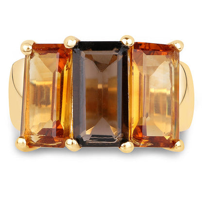14K Yellow Gold Plated 8.14 Carat Genuine Smoky Quartz, Citrine and Champagne Quartz .925 Sterling Silver Ring by Bids.com
