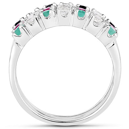 1.44 Carat Genuine Multi Stones .925 Sterling Silver Ring  DestGlow