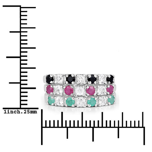 1.44 Carat Genuine Multi Stones .925 Sterling Silver Ring  DestGlow