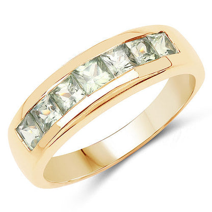 14K Yellow Gold Plated 1.26 Carat Genuine Green Sapphire .925 Sterling Silver Ring by Bids.com