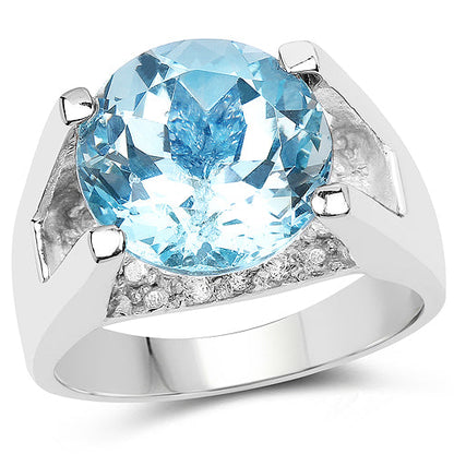 7.21 Carat Genuine Blue Topaz and White Cubic Zirconia .925 Sterling Silver Ring by Bids.com