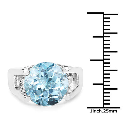 7.21 Carat Genuine Blue Topaz and White Cubic Zirconia .925 Sterling Silver Ring by Bids.com