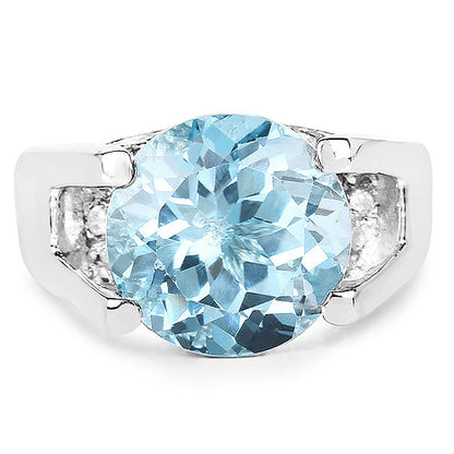 7.21 Carat Genuine Blue Topaz and White Cubic Zirconia .925 Sterling Silver Ring by Bids.com