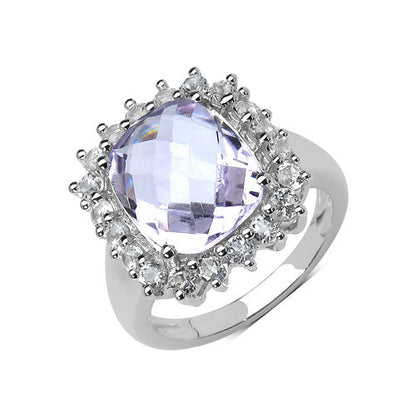 5.55 Carat Genuine Pink Amethyst and White Topaz .925 Sterling Silver Ring by Bids.com