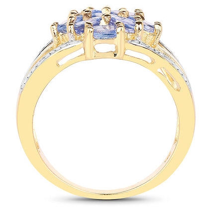 14K Yellow Gold Plated 1.59 Carat Genuine Tanzanite and White Topaz .925 Sterling Silver Ring by Bids.com