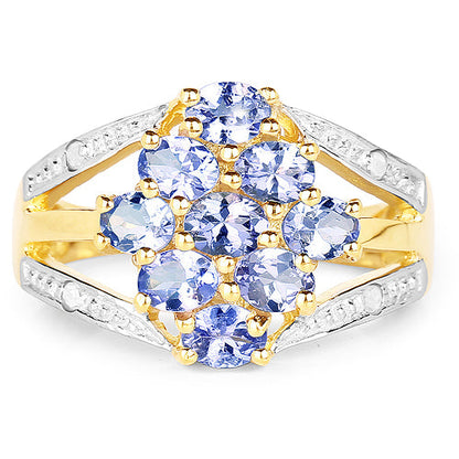 14K Yellow Gold Plated 1.59 Carat Genuine Tanzanite and White Topaz .925 Sterling Silver Ring by Bids.com