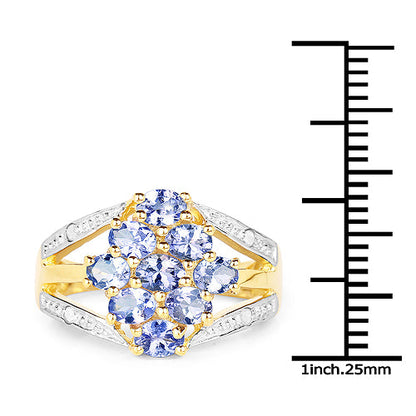 14K Yellow Gold Plated 1.59 Carat Genuine Tanzanite and White Topaz .925 Sterling Silver Ring by Bids.com
