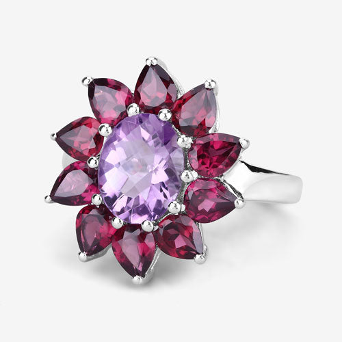 5.65 Carat Genuine Amethyst and Rhodolite .925 Sterling Silver Ring by Bids.com