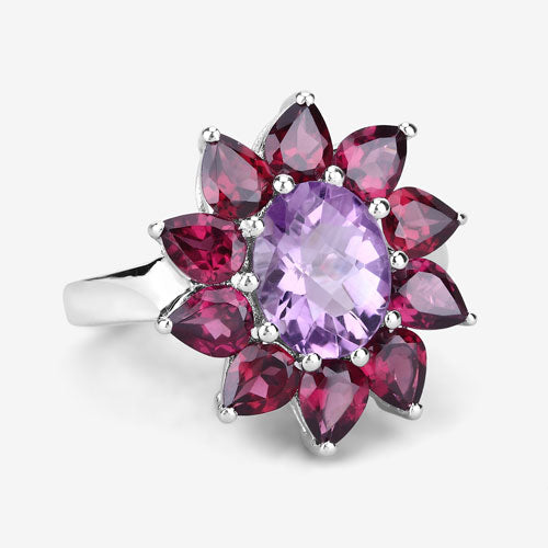 5.65 Carat Genuine Amethyst and Rhodolite .925 Sterling Silver Ring by Bids.com