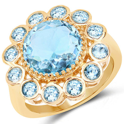 14K Yellow Gold Plated 6.59 Carat Genuine Blue Topaz .925 Sterling Silver Ring by Bids.com
