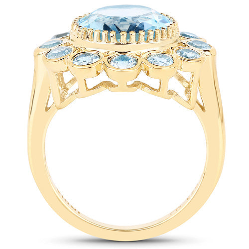 14K Yellow Gold Plated 6.59 Carat Genuine Blue Topaz .925 Sterling Silver Ring by Bids.com