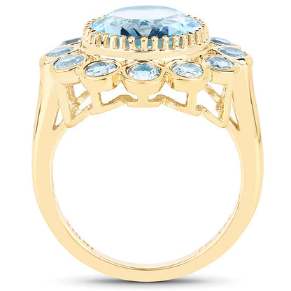 14K Yellow Gold Plated 6.59 Carat Genuine Blue Topaz .925 Sterling Silver Ring by Bids.com
