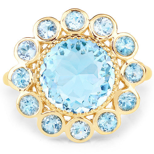 14K Yellow Gold Plated 6.59 Carat Genuine Blue Topaz .925 Sterling Silver Ring by Bids.com