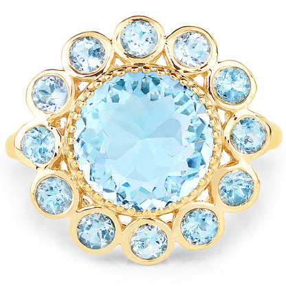 14K Yellow Gold Plated 6.59 Carat Genuine Blue Topaz .925 Sterling Silver Ring by Bids.com