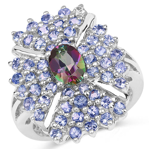 2.86 Carat Genuine Mystic Topaz and Tanzanite .925 Sterling Silver Ring by Bids.com