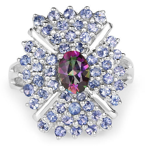 2.86 Carat Genuine Mystic Topaz and Tanzanite .925 Sterling Silver Ring by Bids.com