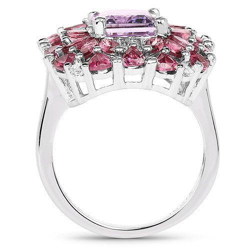 7.59 Carat Genuine Pink Amethyst, Rhodolite and White Topaz .925 Sterling Silver Ring by Bids.com
