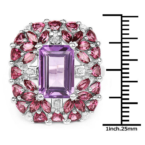 7.59 Carat Genuine Pink Amethyst, Rhodolite and White Topaz .925 Sterling Silver Ring by Bids.com