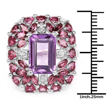 7.59 Carat Genuine Pink Amethyst, Rhodolite and White Topaz .925 Sterling Silver Ring by Bids.com