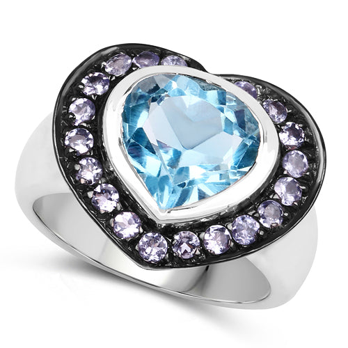 4.17 Carat Genuine Blue Topaz &amp; Tanzanite .925 Sterling Silver Ring  DestGlow