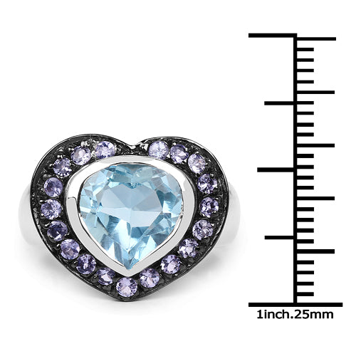 4.17 Carat Genuine Blue Topaz &amp; Tanzanite .925 Sterling Silver Ring  DestGlow