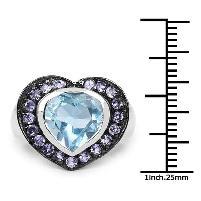 4.17 Carat Genuine Blue Topaz &amp; Tanzanite .925 Sterling Silver Ring  DestGlow
