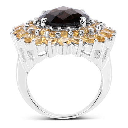 8.56 Carat Genuine Smoky Quartz &amp; Citrine .925 Sterling Silver Ring by Bids.com