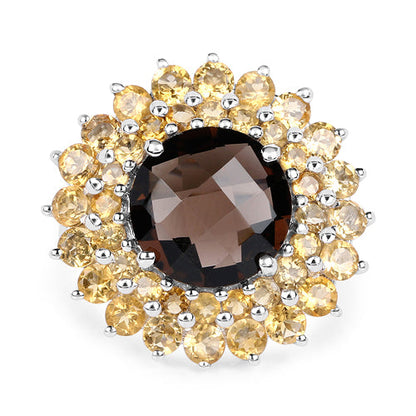 8.56 Carat Genuine Smoky Quartz &amp; Citrine .925 Sterling Silver Ring by Bids.com