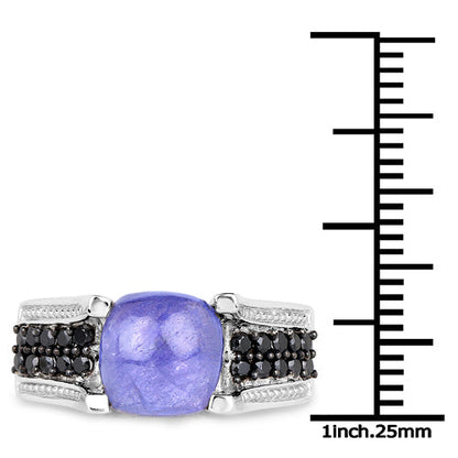 3.20 Carat Genuine Tanzanite and Black Spinel .925 Sterling Silver Ring by Bids.com