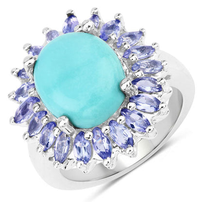 6.10 Carat Genuine Larimar and Tanzanite .925 Sterling Silver Ring by Bids.com