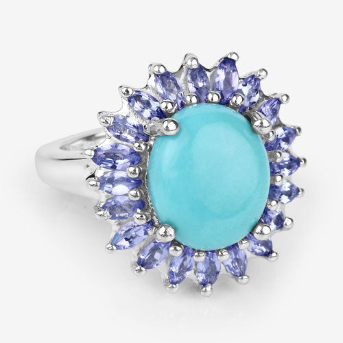 6.10 Carat Genuine Larimar and Tanzanite .925 Sterling Silver Ring by Bids.com