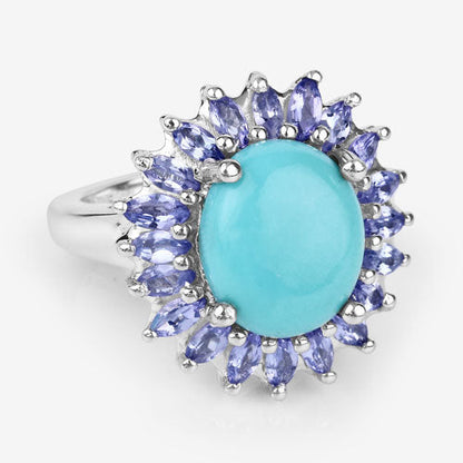 6.10 Carat Genuine Larimar and Tanzanite .925 Sterling Silver Ring by Bids.com