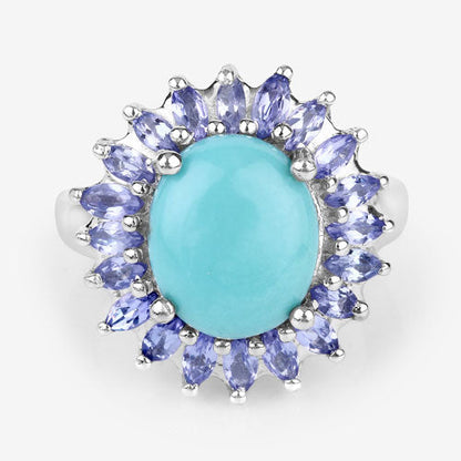 6.10 Carat Genuine Larimar and Tanzanite .925 Sterling Silver Ring by Bids.com