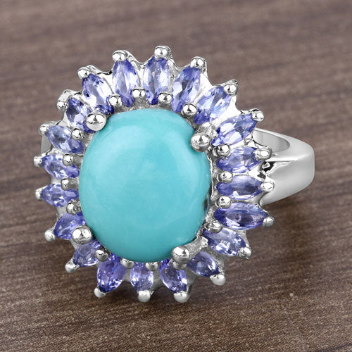 6.10 Carat Genuine Larimar and Tanzanite .925 Sterling Silver Ring by Bids.com