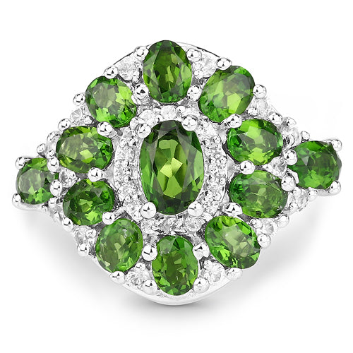 2.77 Carat Genuine Chrome Diopside and White Zircon .925 Sterling Silver Ring by Bids.com