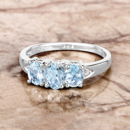 0.95 Carat Genuine Aquamarine and White Diamond .925 Sterling Silver Ring by Bids.com