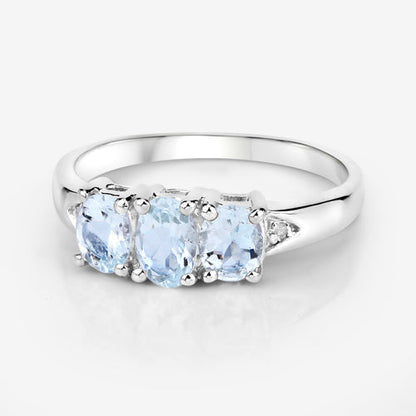 0.95 Carat Genuine Aquamarine and White Diamond .925 Sterling Silver Ring by Bids.com
