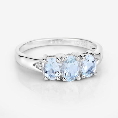 0.95 Carat Genuine Aquamarine and White Diamond .925 Sterling Silver Ring by Bids.com