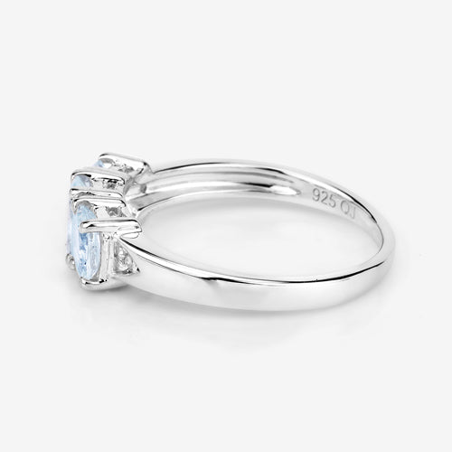 0.95 Carat Genuine Aquamarine and White Diamond .925 Sterling Silver Ring by Bids.com