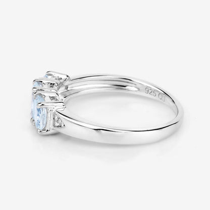 0.95 Carat Genuine Aquamarine and White Diamond .925 Sterling Silver Ring by Bids.com