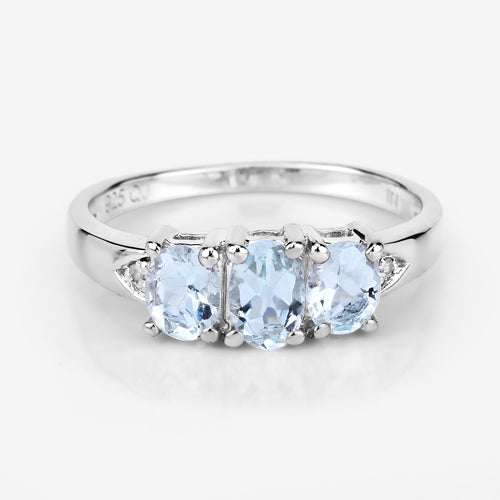 0.95 Carat Genuine Aquamarine and White Diamond .925 Sterling Silver Ring by Bids.com